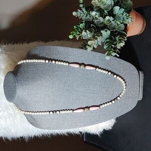 Vintage 1928 Signed Faux Pearl with Pink Teardrop Beads